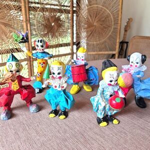 Lot  6 Vintage Paper Mache Clowns Hand-Painted Made  Mexico C. 1970 Circus Neon